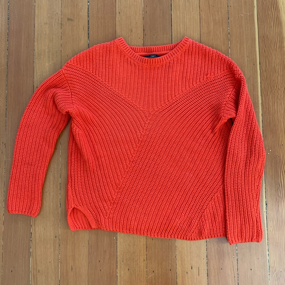Rachel Zoe orangey red knit crew neck sweater, size XS